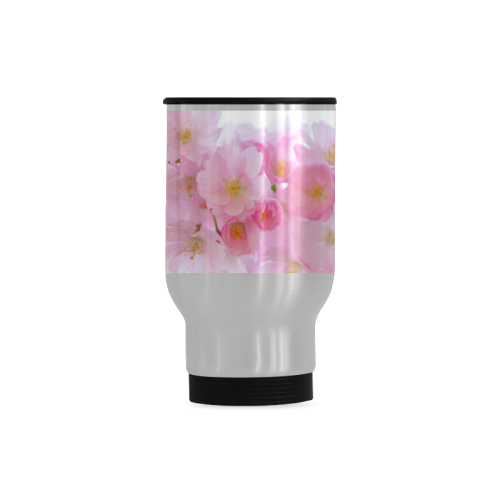 Beautiful Pink Japanese Cherry Tree Blossoms Travel Mug (Silver) (14 Oz)