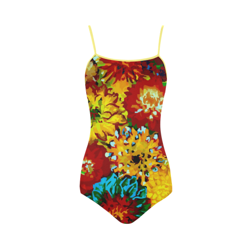 Beautiful Colorful Dahlia Flower Art Strap Swimsuit ( Model S05)
