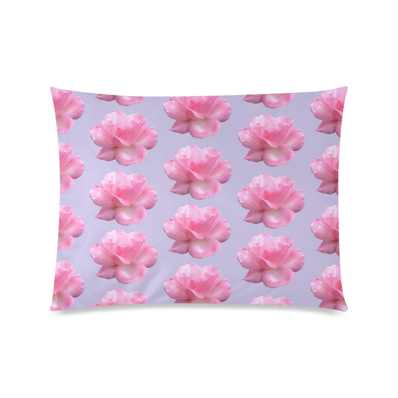 Pink Roses Pattern on Blue Custom Picture Pillow Case 20"x26" (one side)