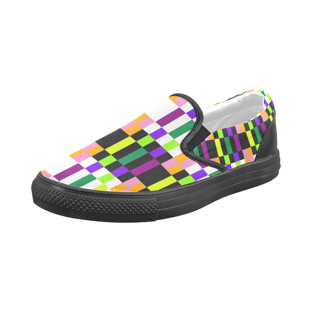 Colorful geometry Men's Slip-on Canvas Shoes (Model 019)
