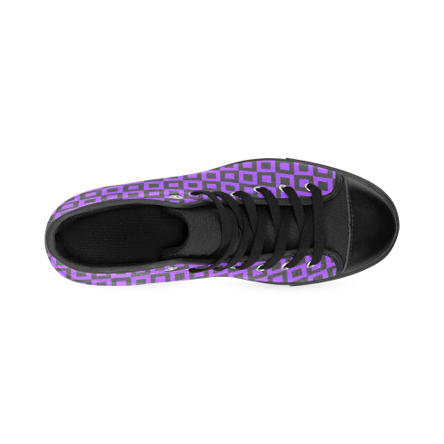 Purple and black squares Men’s Classic High Top Canvas Shoes /Large Size (Model 017)
