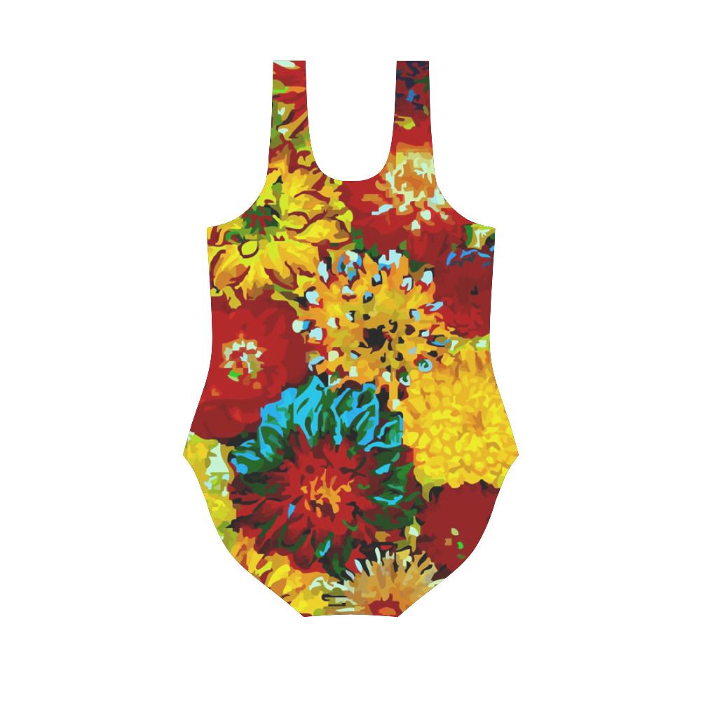 Beautiful Colorful Dahlia Flower Art Vest One Piece Swimsuit (Model S04)