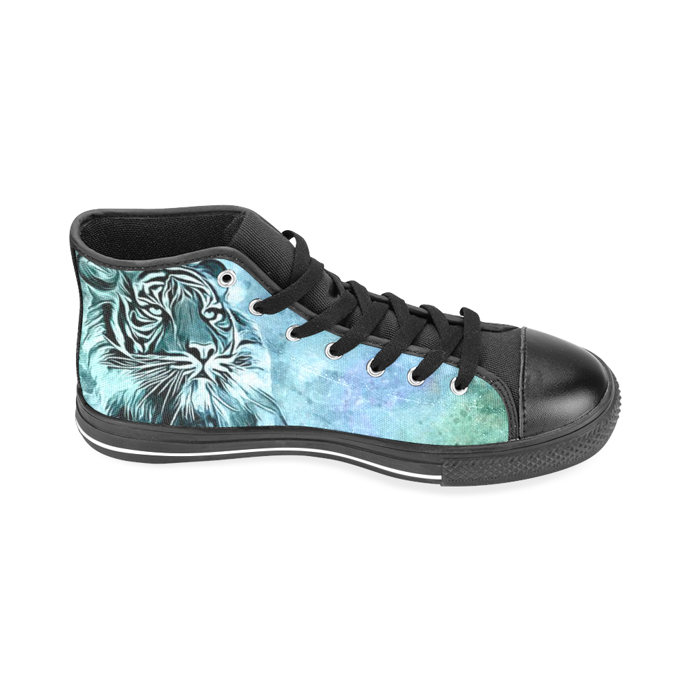 Watercolor Tiger Men’s Classic High Top Canvas Shoes /Large Size (Model 017)