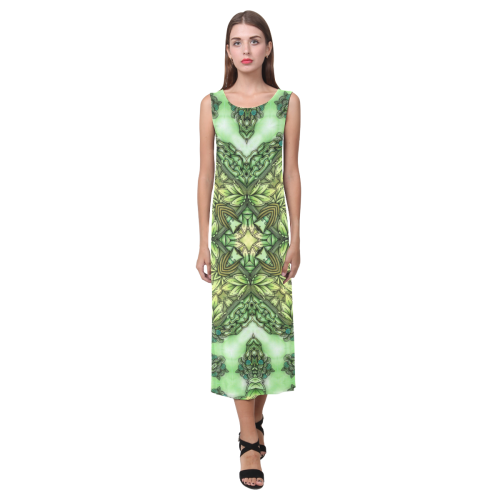 Mandy Green - Forest Garden pattern Phaedra Sleeveless Open Fork Long Dress (Model D08)