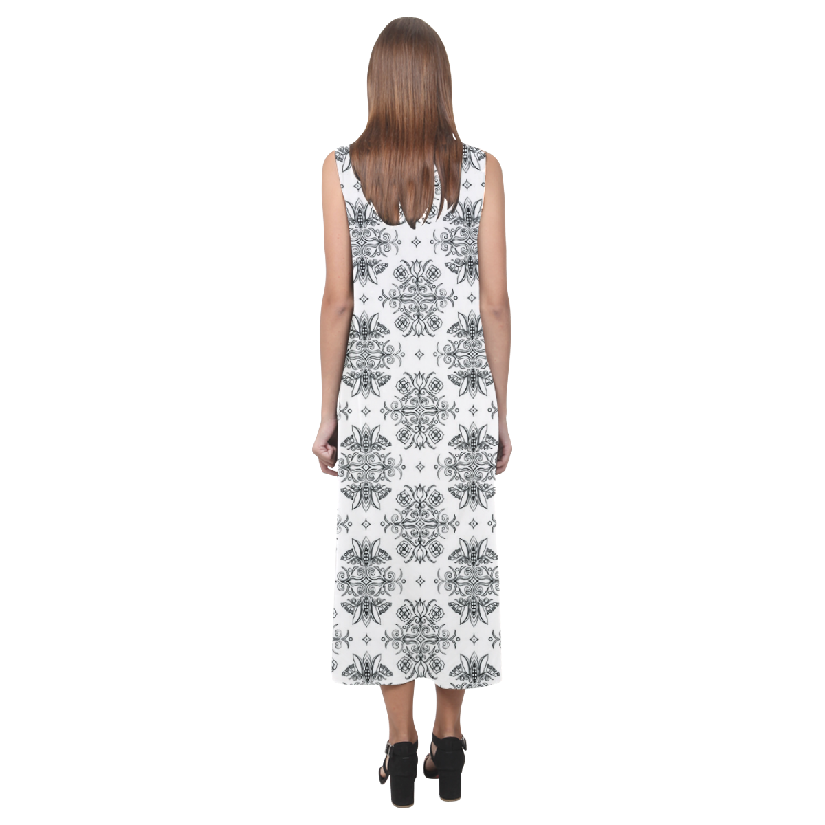 Wall Flower White and Black Drama by Aleta Phaedra Sleeveless Open Fork Long Dress (Model D08)