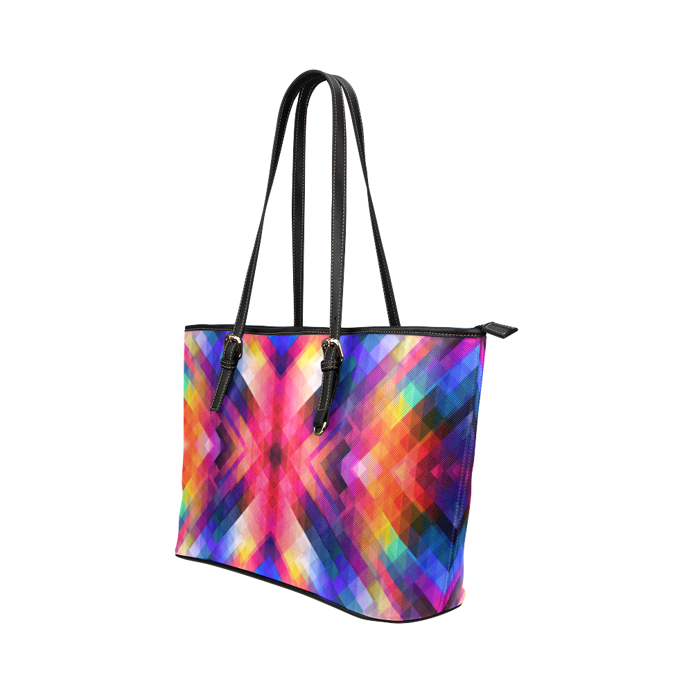 Psycho geometry Leather Tote Bag/Large (Model 1651)