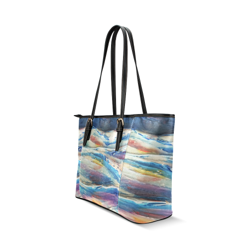 3D Ocean waves Leather Tote Bag/Small (Model 1640) | ID: D673793