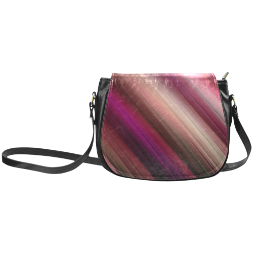 Pink Red Burgundy Gradient Diagonal Stripes Classic Saddle Bag/Large (Model 1648)