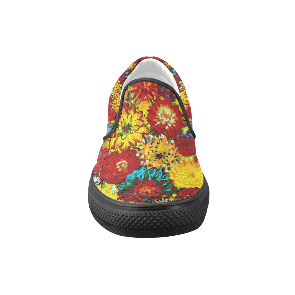 Beautiful Colorful Dahlia Flower Art Women's Unusual Slip-on Canvas Shoes (Model 019)