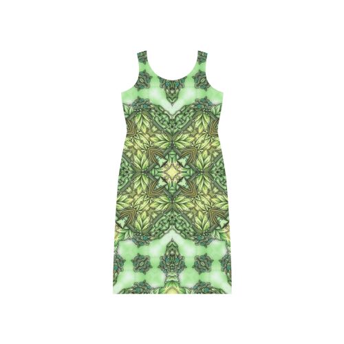 Mandy Green - Forest Garden pattern Phaedra Sleeveless Open Fork Long Dress (Model D08)