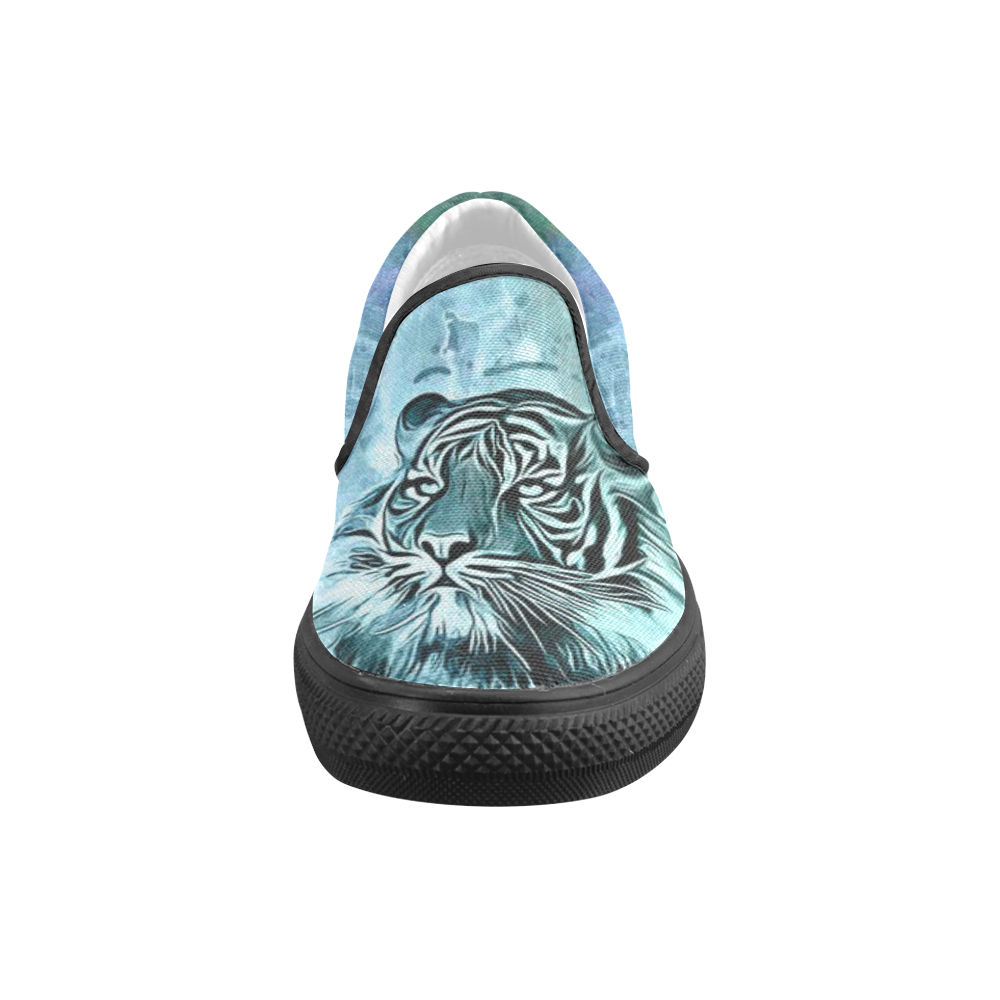 Watercolor Tiger Men's Unusual Slip-on Canvas Shoes (Model 019)