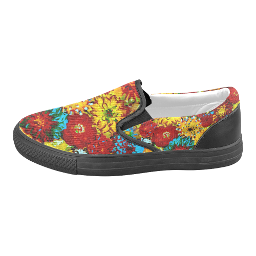 Beautiful Colorful Dahlia Flower Art Women's Unusual Slip-on Canvas Shoes (Model 019)
