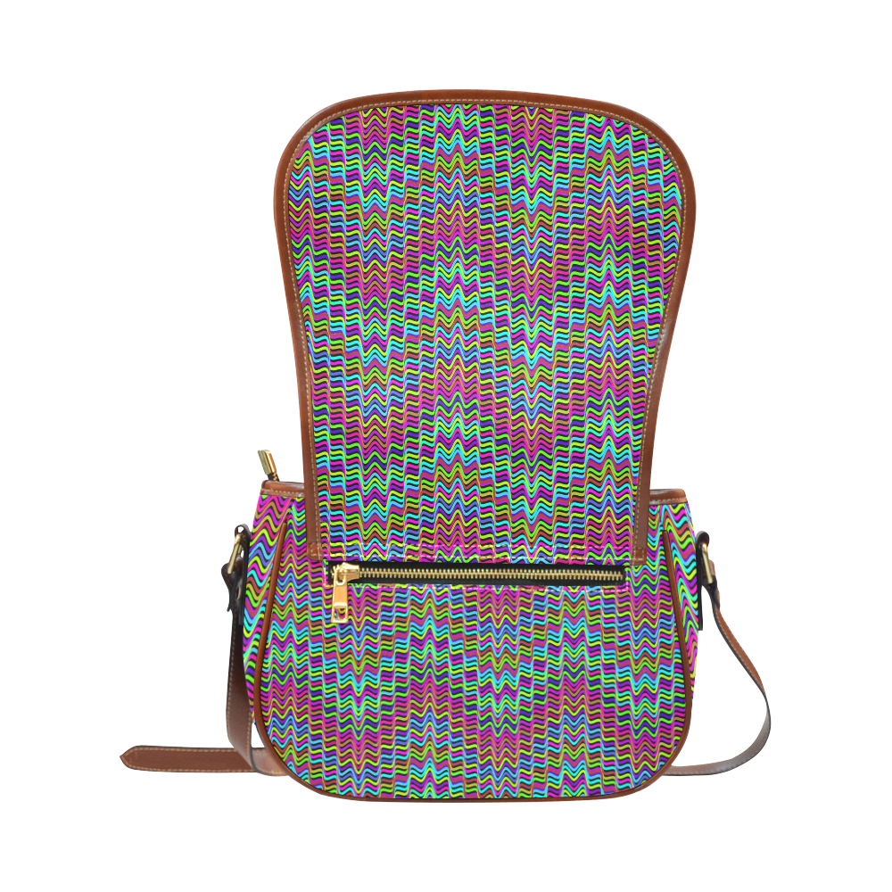 Crazy Pink Green Blue Waves Saddle Bag/Small (Model 1649) Full Customization