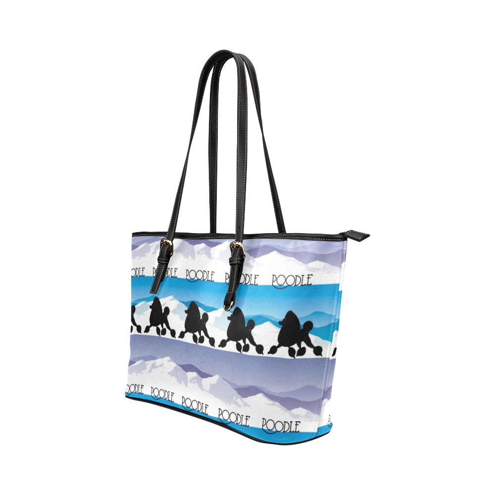 Black Poodles Rockin The Rockies Leather Tote Bag/Small (Model 1651)