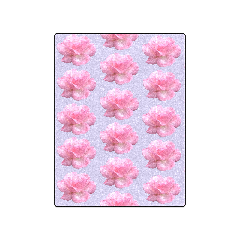 Pink Roses Pattern on Blue Blanket 50"x60"