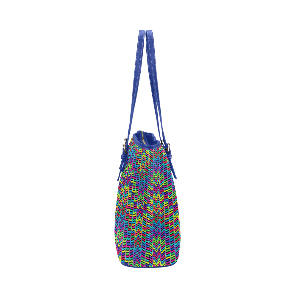 Crazy Neon Waves Leather Tote Bag/Small (Model 1651)