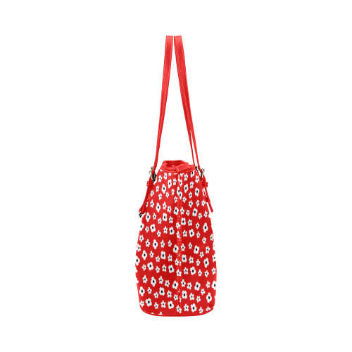 Red White Flower Floral Pattern Leather Tote Bag/Large (Model 1651)