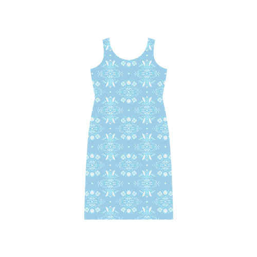 Wall Flower in Airy Blue Wash by Aleta Phaedra Sleeveless Open Fork Long Dress (Model D08)