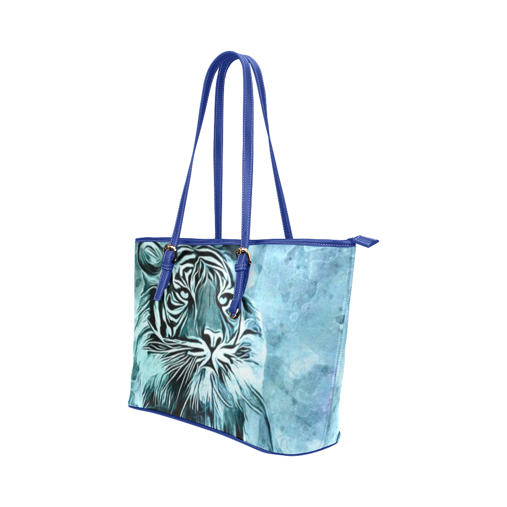 Watercolor Tiger Leather Tote Bag/Large (Model 1651)