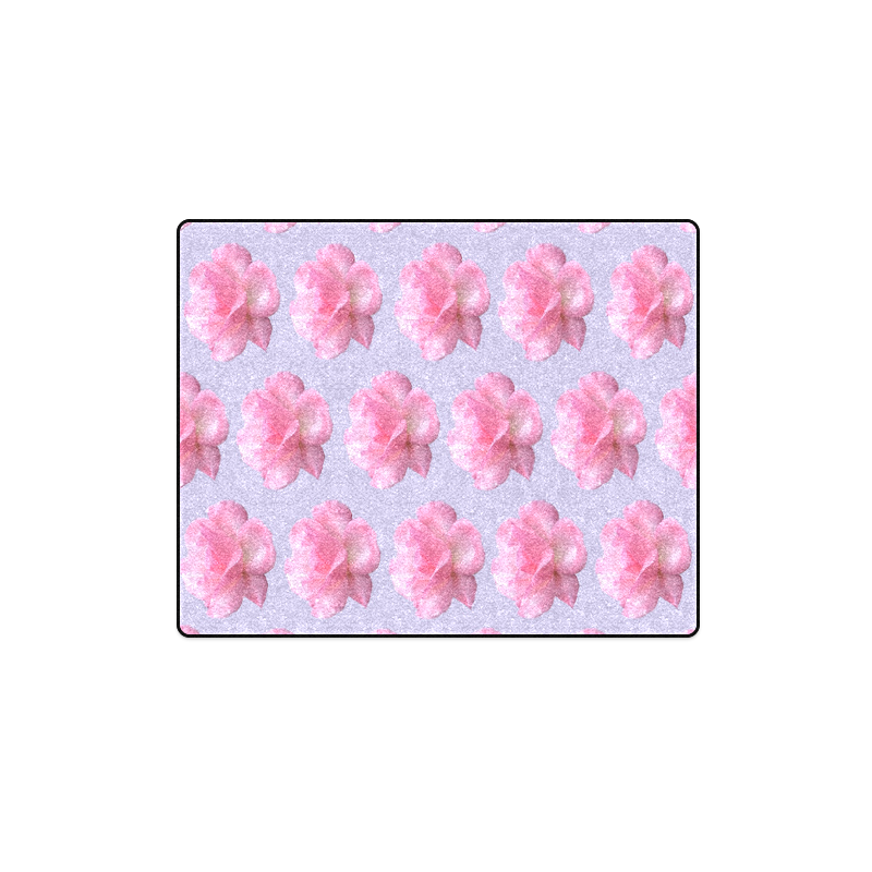 Pink Roses Pattern on Blue Blanket 40"x50"