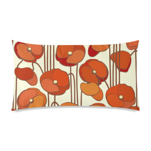 Red Poppies Cute Vintage Art Deco Rectangle Pillow Case 20"x36"(Twin Sides)