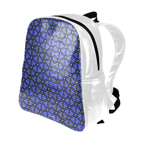 Techno blue triangles Multi-Pockets Backpack (Model 1636)