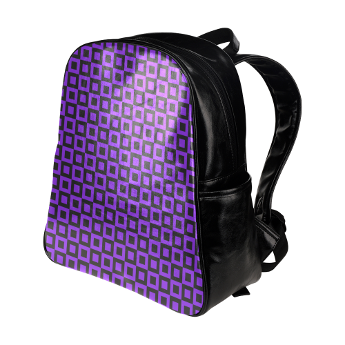 Purple and black squares Multi-Pockets Backpack (Model 1636)