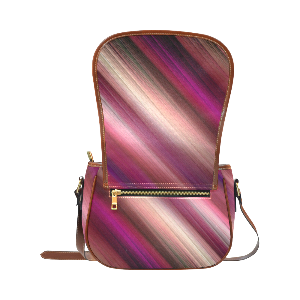Pink Red Burgundy Gradient Diagonal Stripes Saddle Bag/Large (Model 1649)