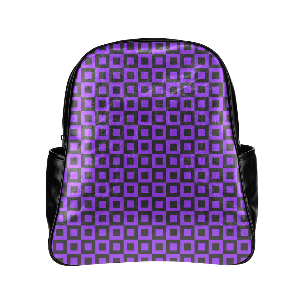 Purple and black squares Multi-Pockets Backpack (Model 1636)