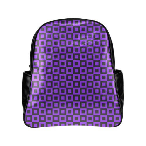 Purple and black squares Multi-Pockets Backpack (Model 1636)