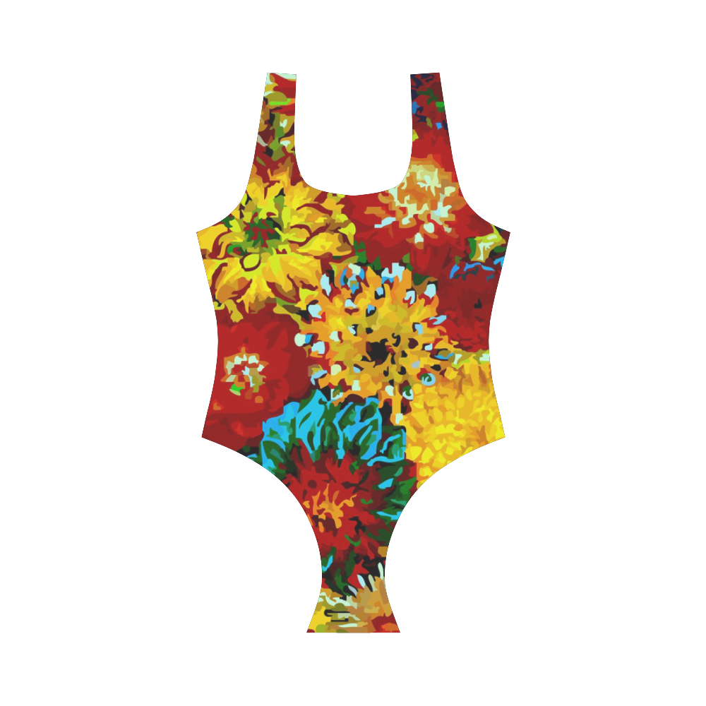 Beautiful Colorful Dahlia Flower Art Vest One Piece Swimsuit (Model S04)