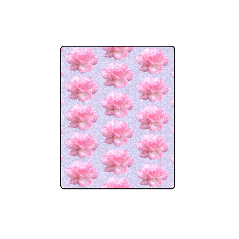 Pink Roses Pattern on Blue Blanket 40"x50"