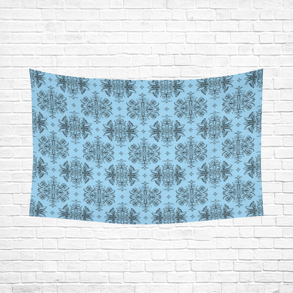 Wall Flower in Airy Blue by Aleta Cotton Linen Wall Tapestry 90"x 60"