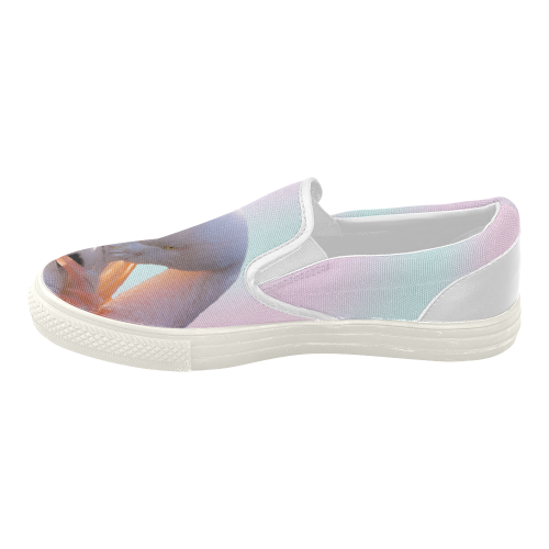 Flamingo Pink Mint Women's Slip-on Canvas Shoes (Model 019)