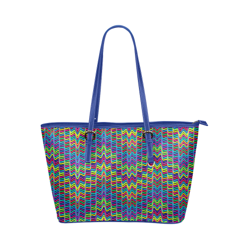 Crazy Neon Waves Leather Tote Bag/Small (Model 1651)