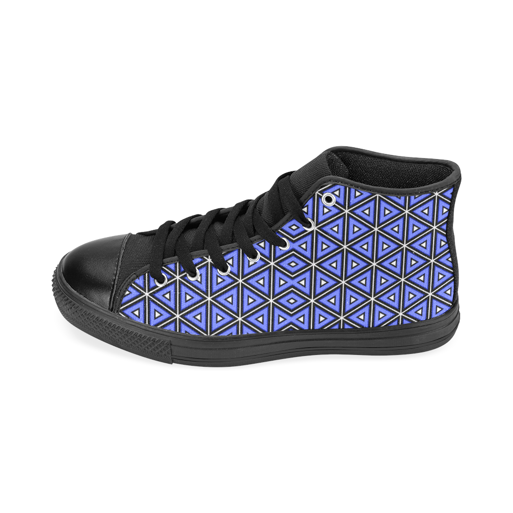 Techno blue triangles Men’s Classic High Top Canvas Shoes /Large Size (Model 017)