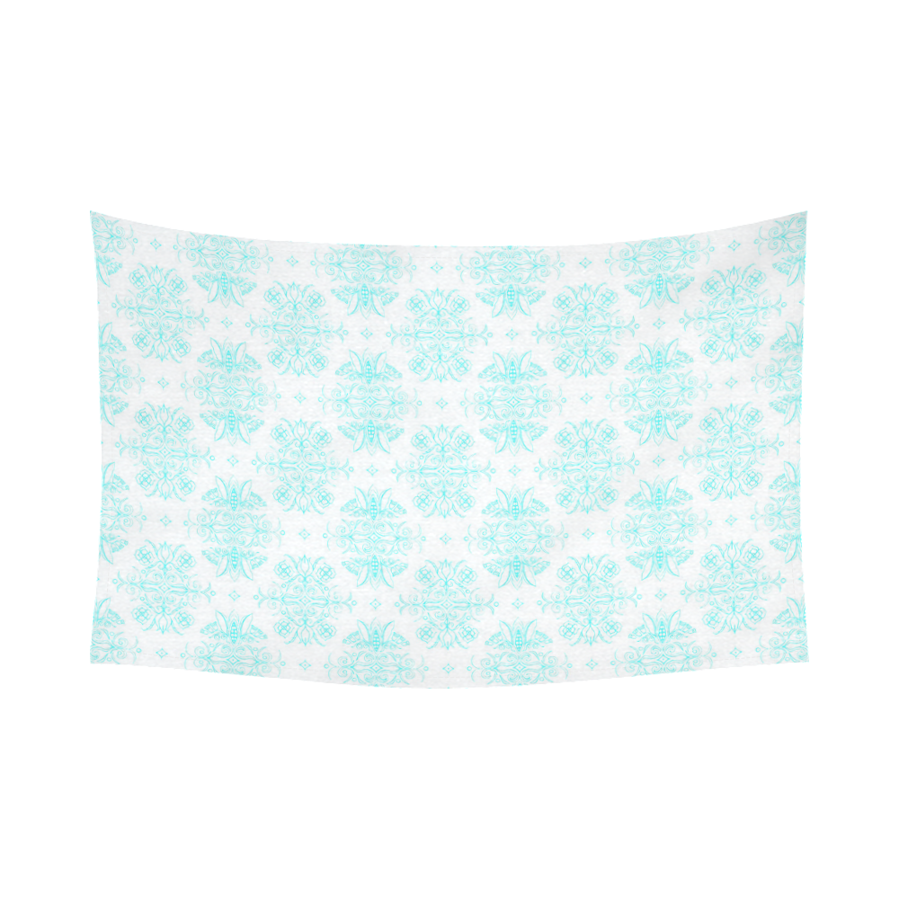 Wall Flower in Airy Blue Drama by Aleta Cotton Linen Wall Tapestry 90"x 60"
