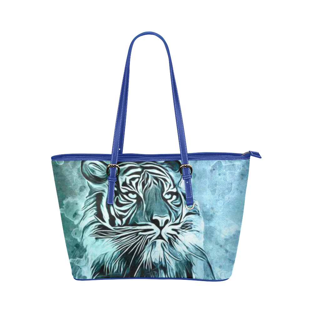 Watercolor Tiger Leather Tote Bag/Large (Model 1651)