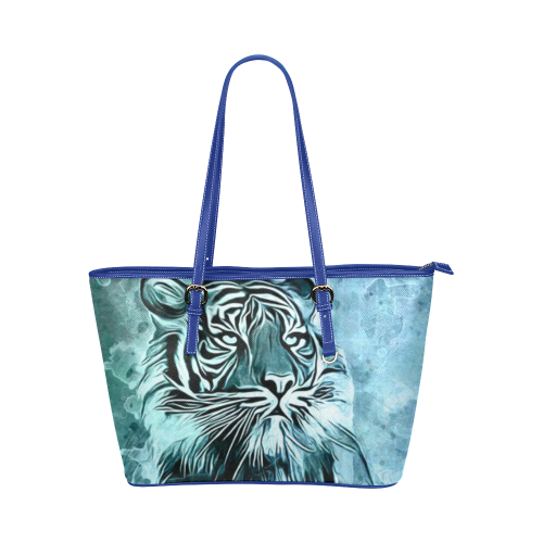 Watercolor Tiger Leather Tote Bag/Large (Model 1651)