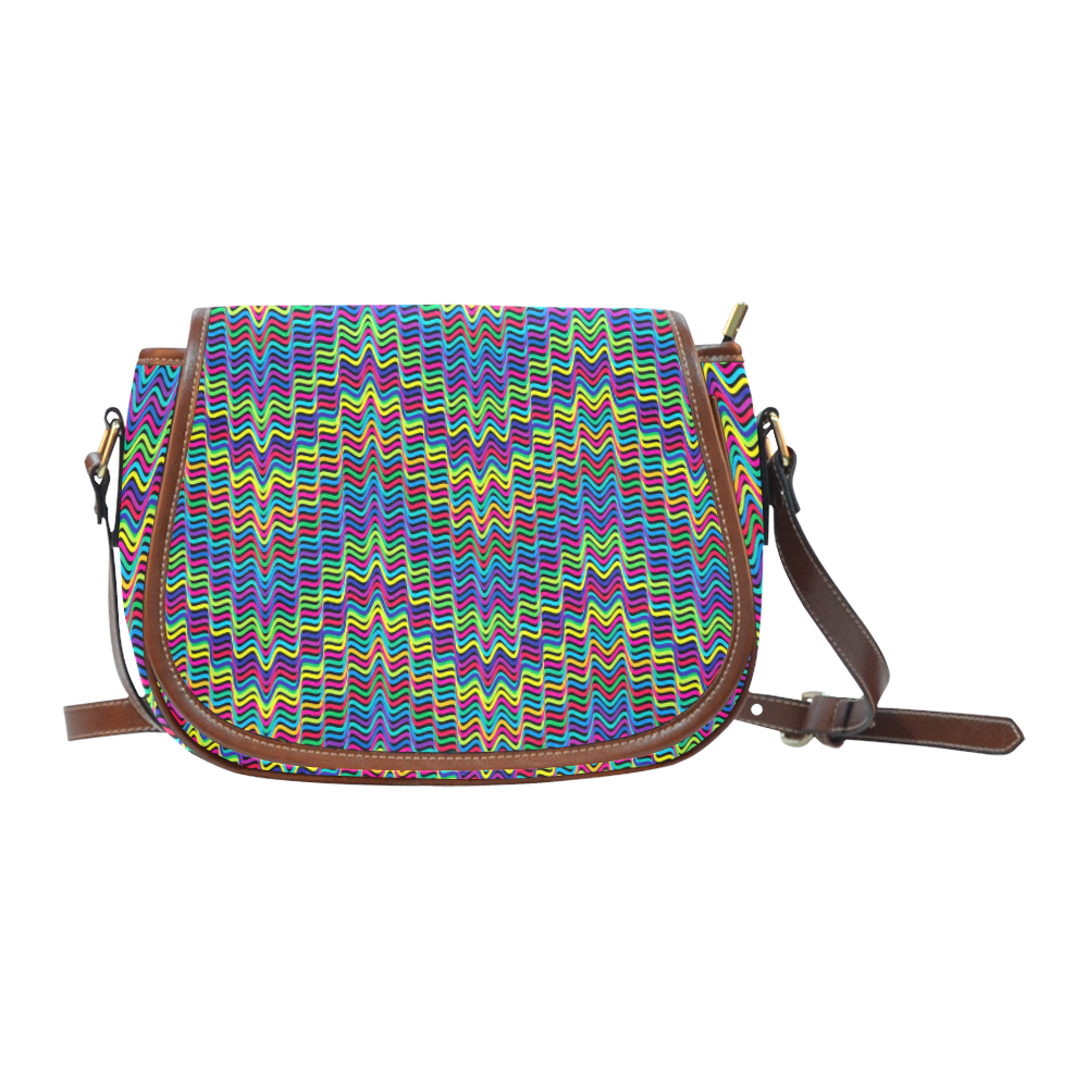 Crazy Neon Waves Saddle Bag/Small (Model 1649) Full Customization