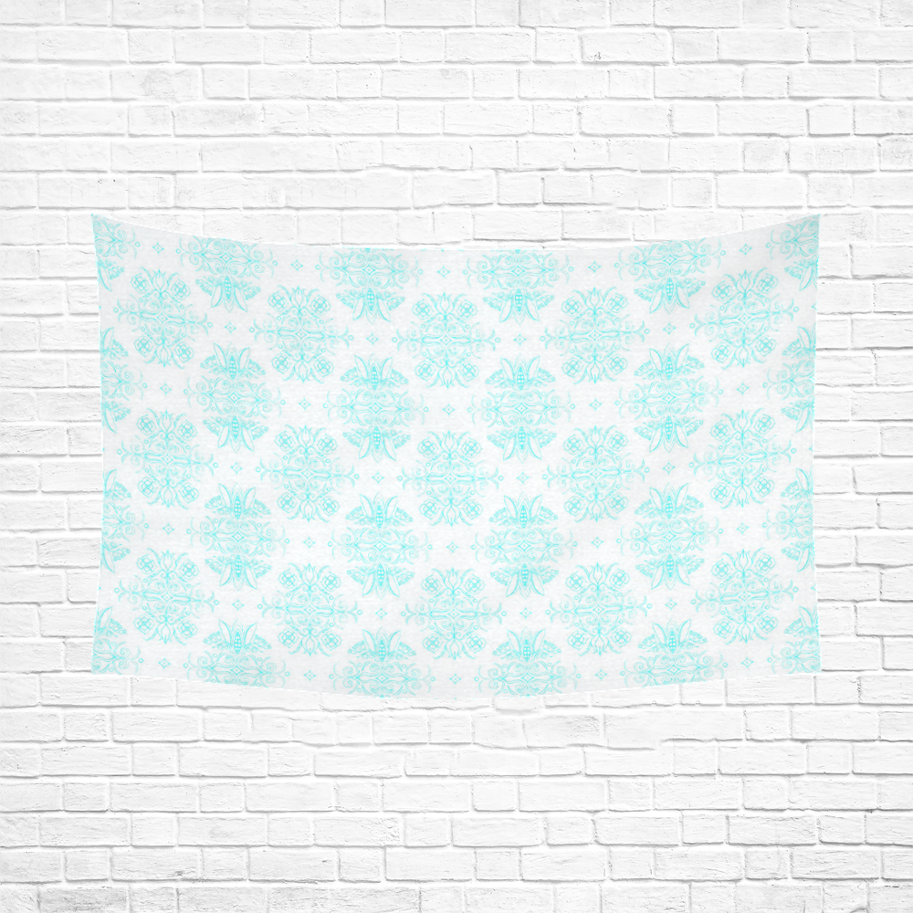 Wall Flower in Airy Blue Drama by Aleta Cotton Linen Wall Tapestry 90"x 60"