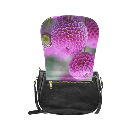 Pink Zinnias Fine Flower Art Classic Saddle Bag/Large (Model 1648)