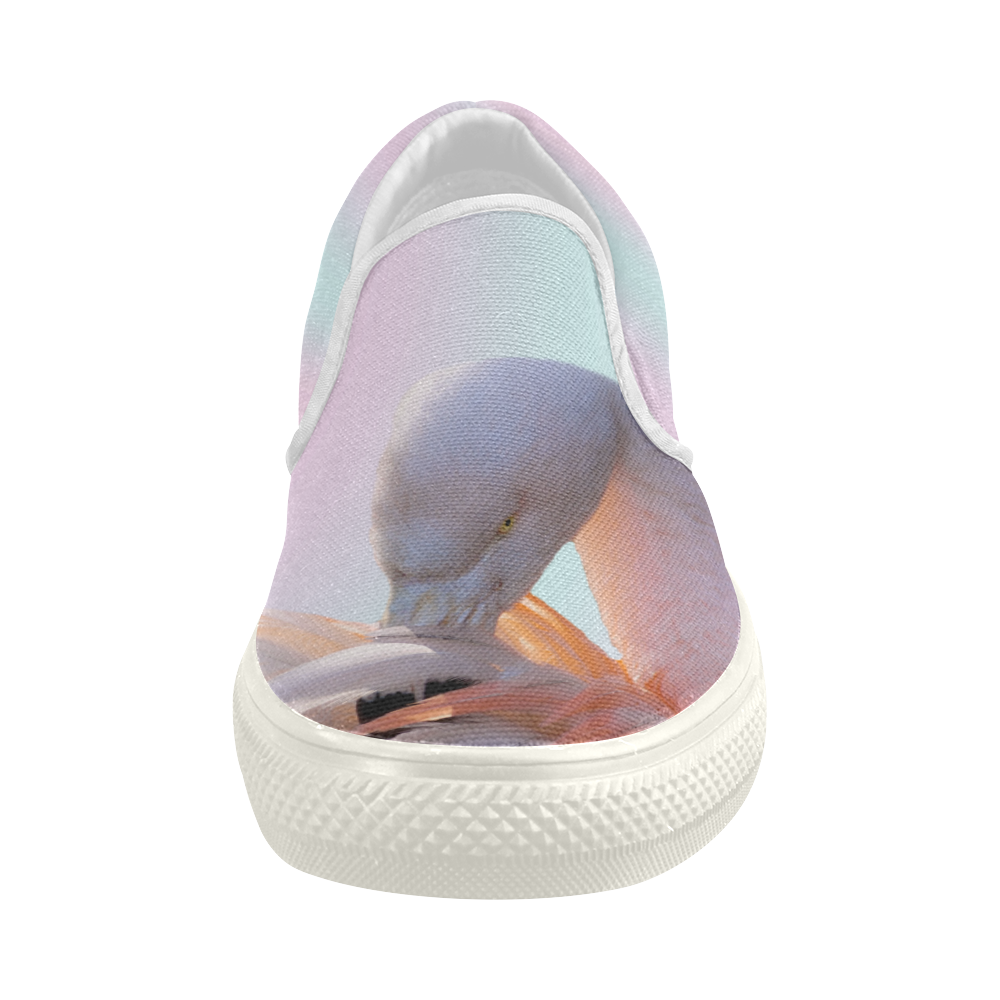 Flamingo Pink Mint Women's Slip-on Canvas Shoes (Model 019)