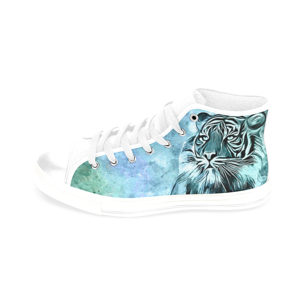 Watercolor Tiger Men’s Classic High Top Canvas Shoes /Large Size (Model 017)