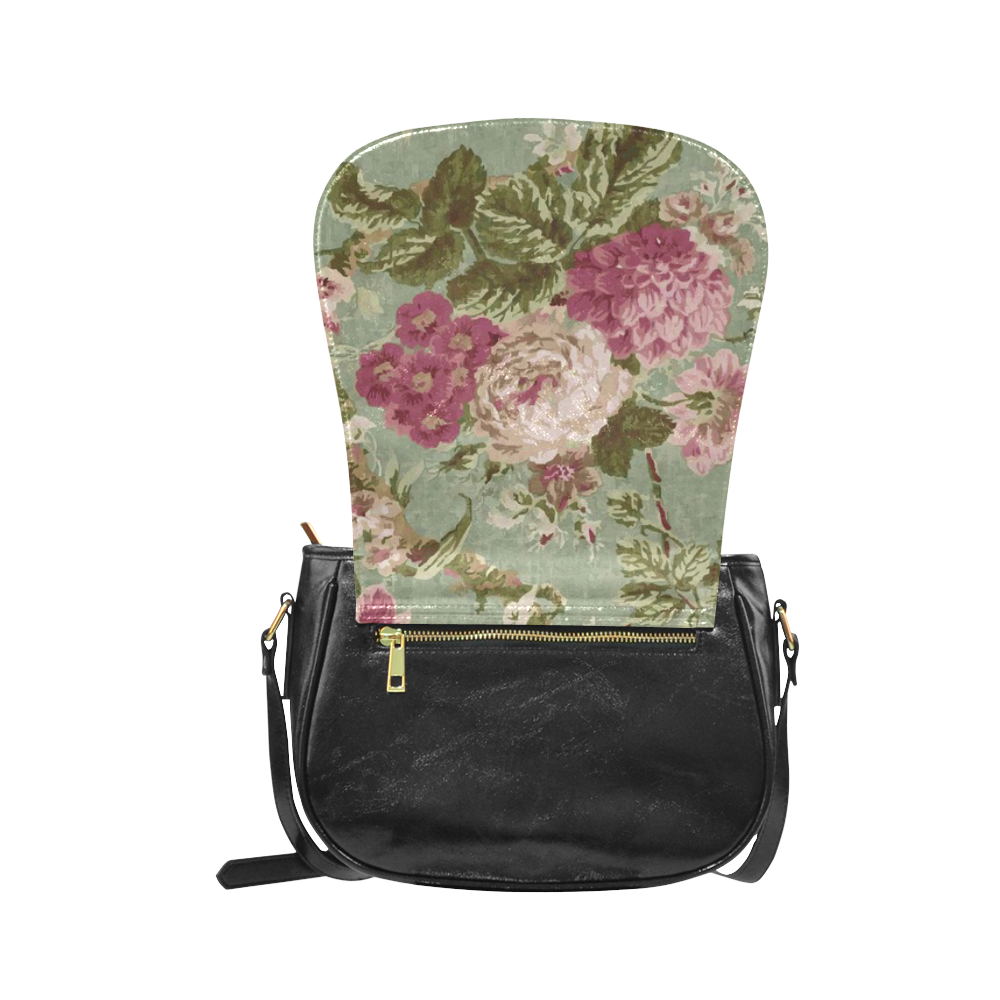 Beautiful Vintage Floral Wallpaper Classic Saddle Bag/Large (Model 1648)