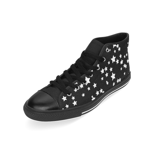 Black and White Starry Pattern Men’s Classic High Top Canvas Shoes /Large Size (Model 017)