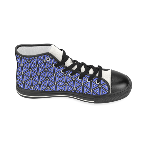 Techno blue triangles Women's Classic High Top Canvas Shoes (Model 017)