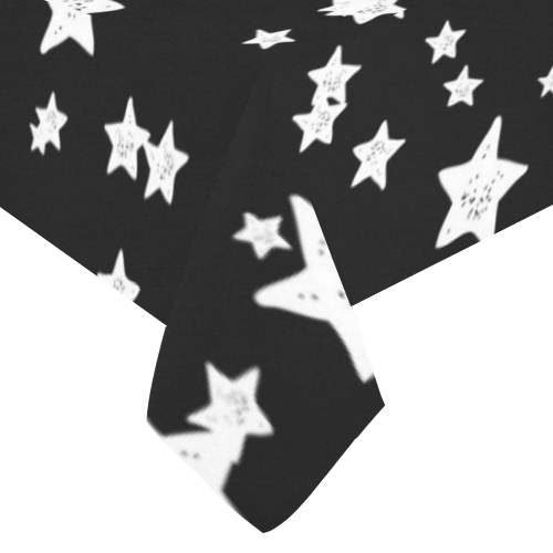 Black and White Starry Pattern Cotton Linen Tablecloth 60"x120"