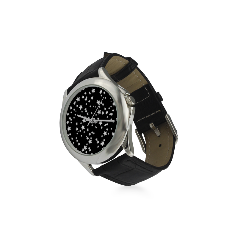 Black and White Starry Pattern Women's Classic Leather Strap Watch(Model 203)