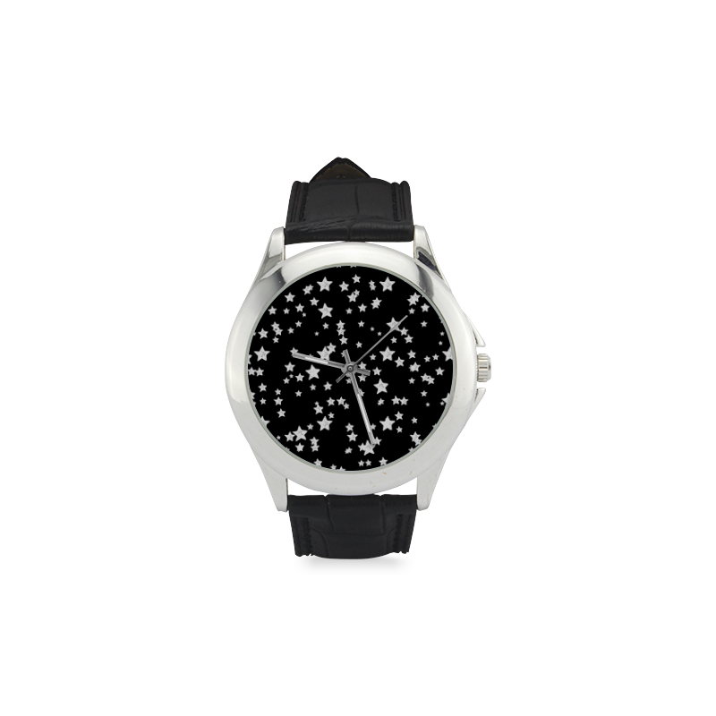 Black and White Starry Pattern Women's Classic Leather Strap Watch(Model 203)